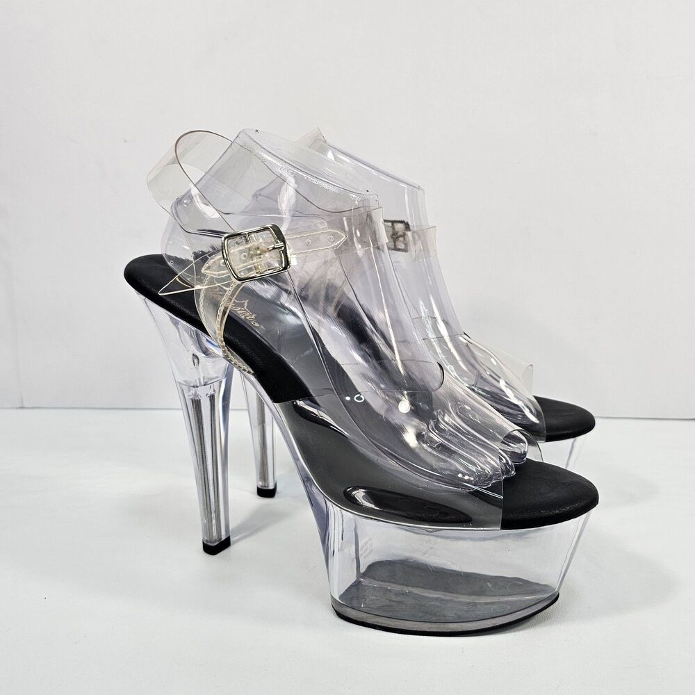 Pleaser Aspire-608 Clear Lucite Ankle Strap High Heel Platform Sandals Size 13